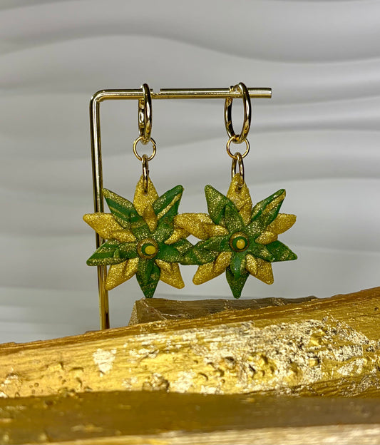 Øredobber «Julestjerne» grønn/gull